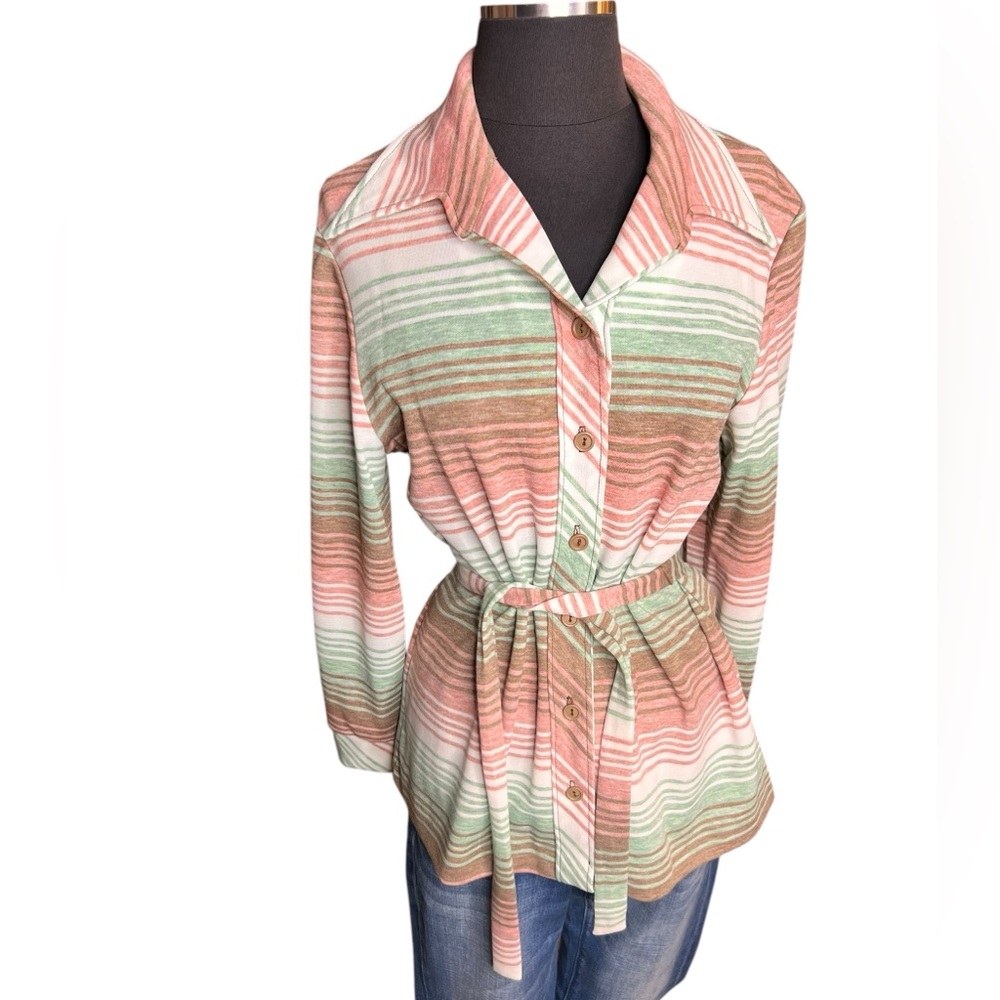TRUE VINTAGE 1970's knit polyester shirt W/ Tie by John's Girl Sz 14 (XL) 70’s